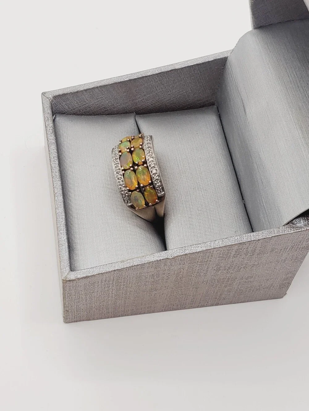 Opal Multi-row Band Ring - Yellow Gold - 925 Sterling Silver